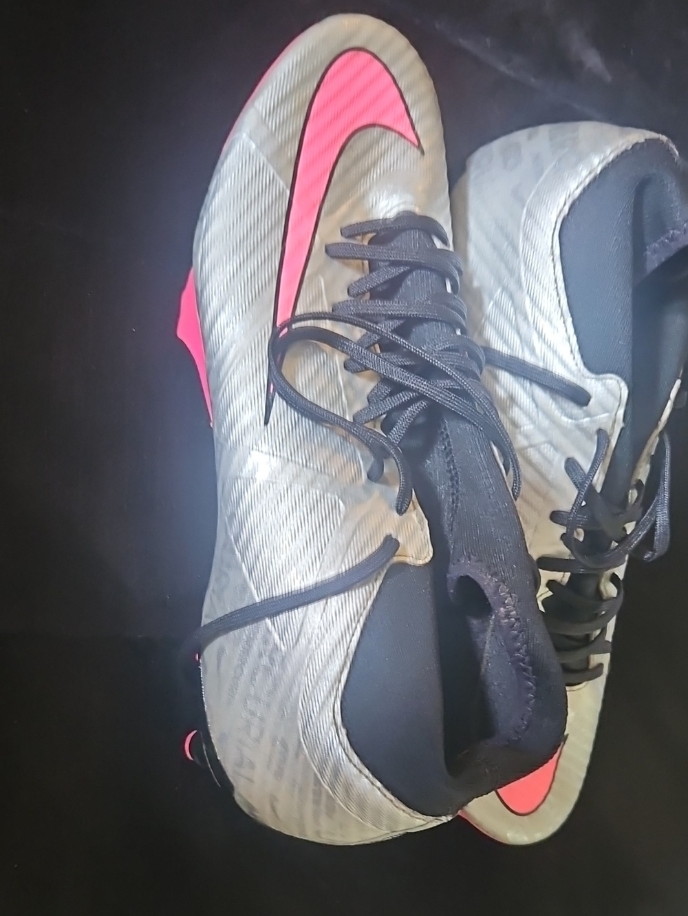 Nike Women's Gray and Pink Soccer Cleats with Black Laces
